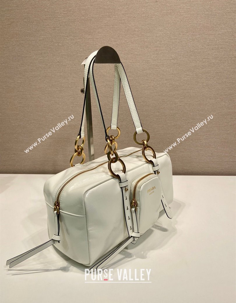 Prada Dangle medium oil leather top-handle bag White 2025 1BB138 (YZ-250207014)