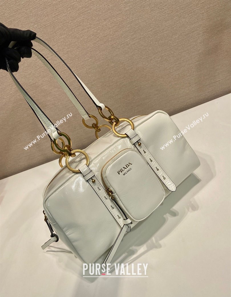 Prada Dangle medium oil leather top-handle bag White 2025 1BB138 (YZ-250207014)