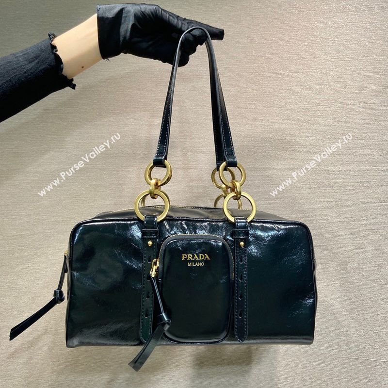 Prada Dangle medium oil leather top-handle bag Black 2025 1BB138 (YZ-250207015)