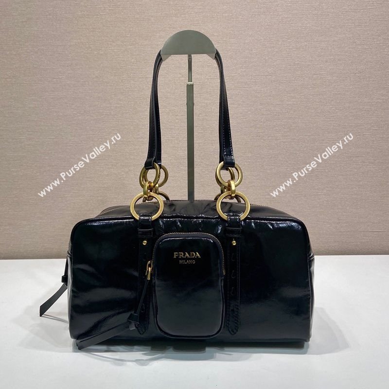 Prada Dangle medium oil leather top-handle bag Black 2025 1BB138 (YZ-250207015)