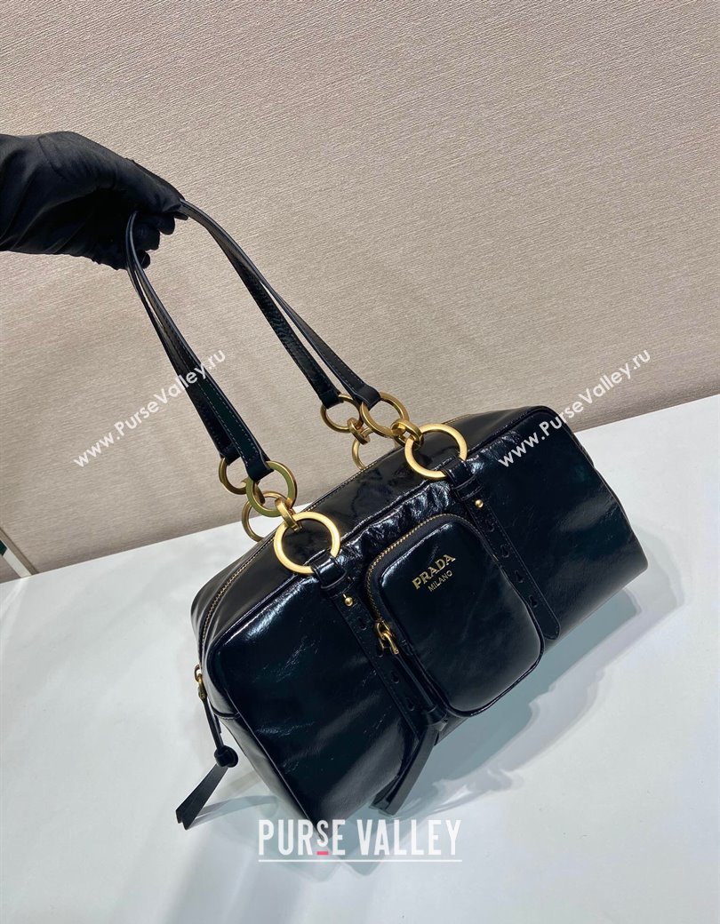 Prada Dangle medium oil leather top-handle bag Black 2025 1BB138 (YZ-250207015)