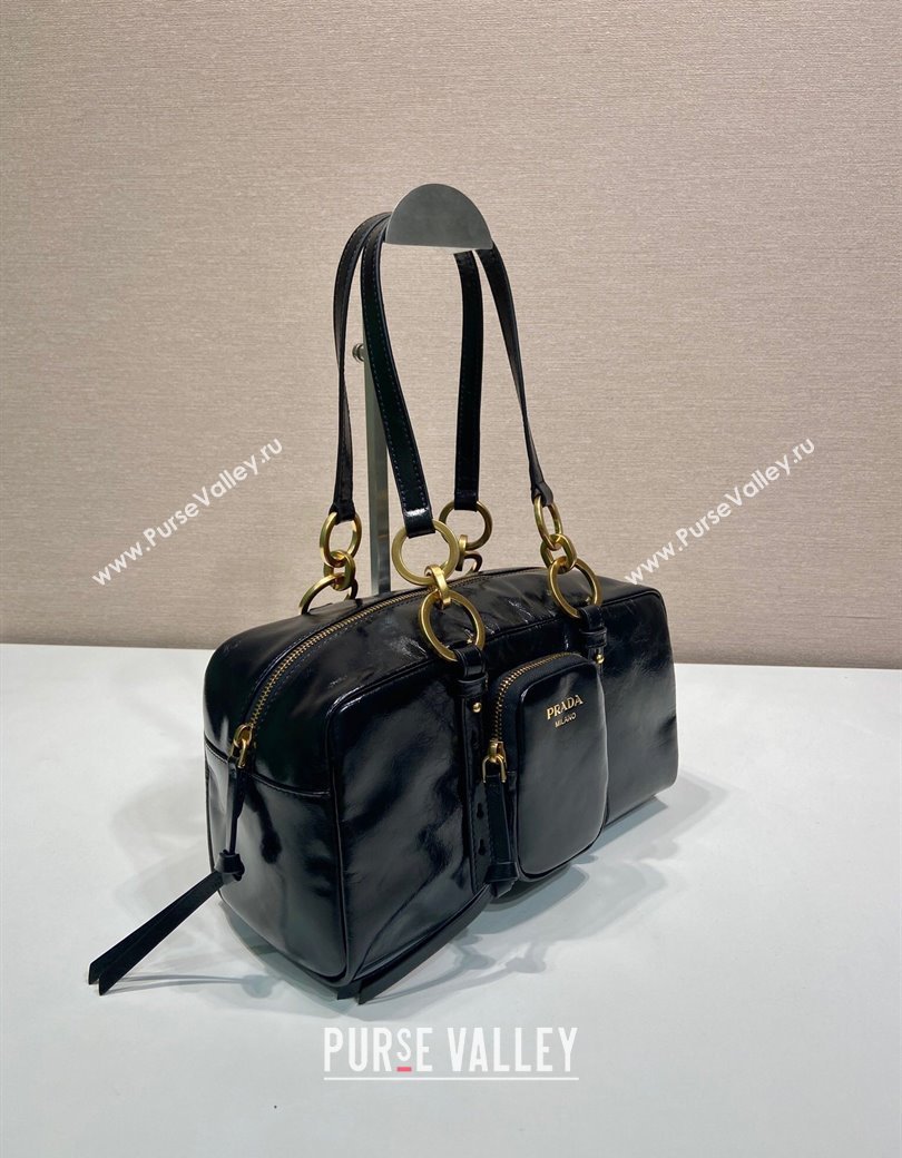 Prada Dangle medium oil leather top-handle bag Black 2025 1BB138 (YZ-250207015)