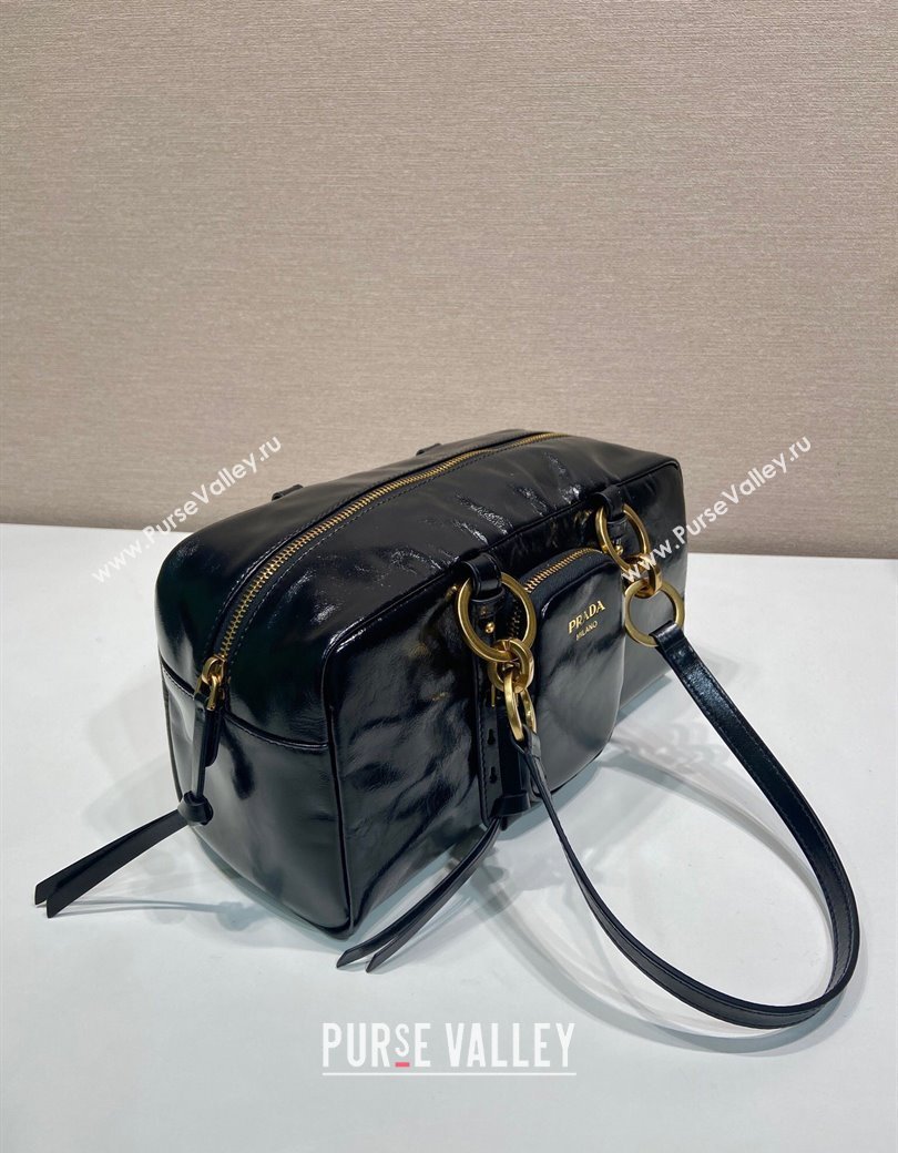 Prada Dangle medium oil leather top-handle bag Black 2025 1BB138 (YZ-250207015)