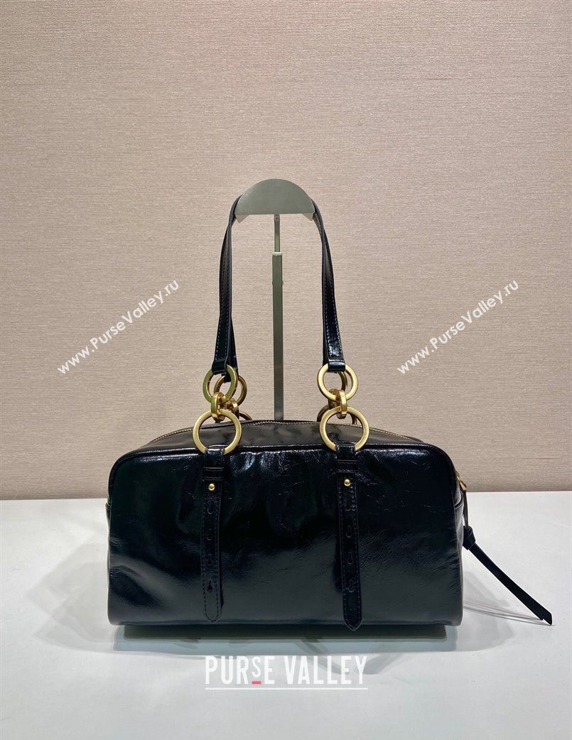 Prada Dangle medium oil leather top-handle bag Black 2025 1BB138 (YZ-250207015)