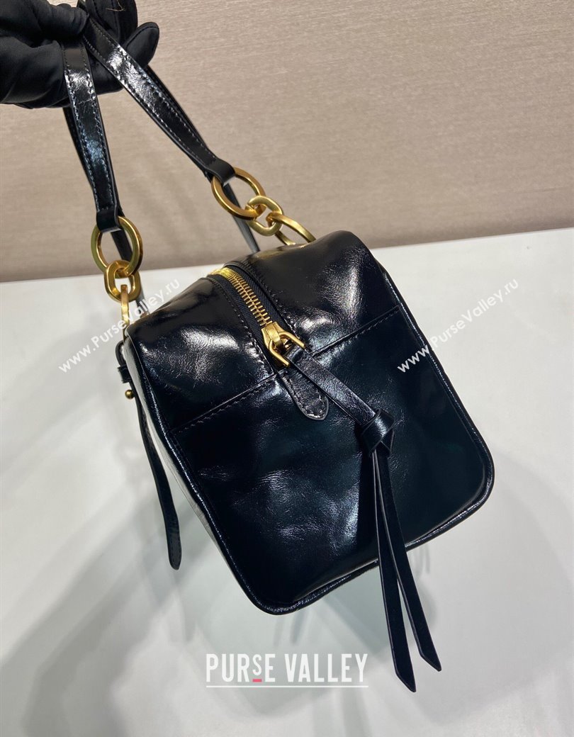 Prada Dangle medium oil leather top-handle bag Black 2025 1BB138 (YZ-250207015)