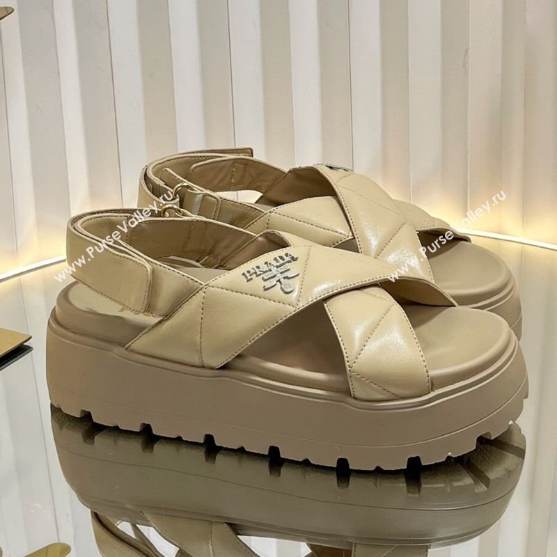 Prada Padded nappa leather platform sandals 5.5cm Beige 2025 1XZ775 (MD-250224105)