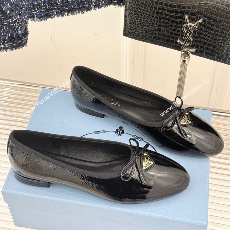 Prada Naplak patent leather ballerinas flats with Bow Black 2025 1F798N (MD-250224106)