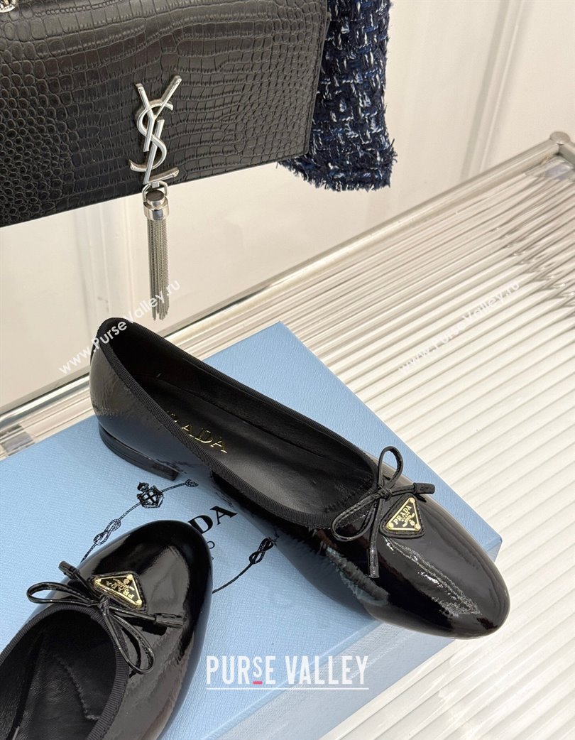 Prada Naplak patent leather ballerinas flats with Bow Black 2025 1F798N (MD-250224106)