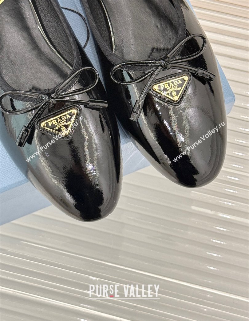 Prada Naplak patent leather ballerinas flats with Bow Black 2025 1F798N (MD-250224106)