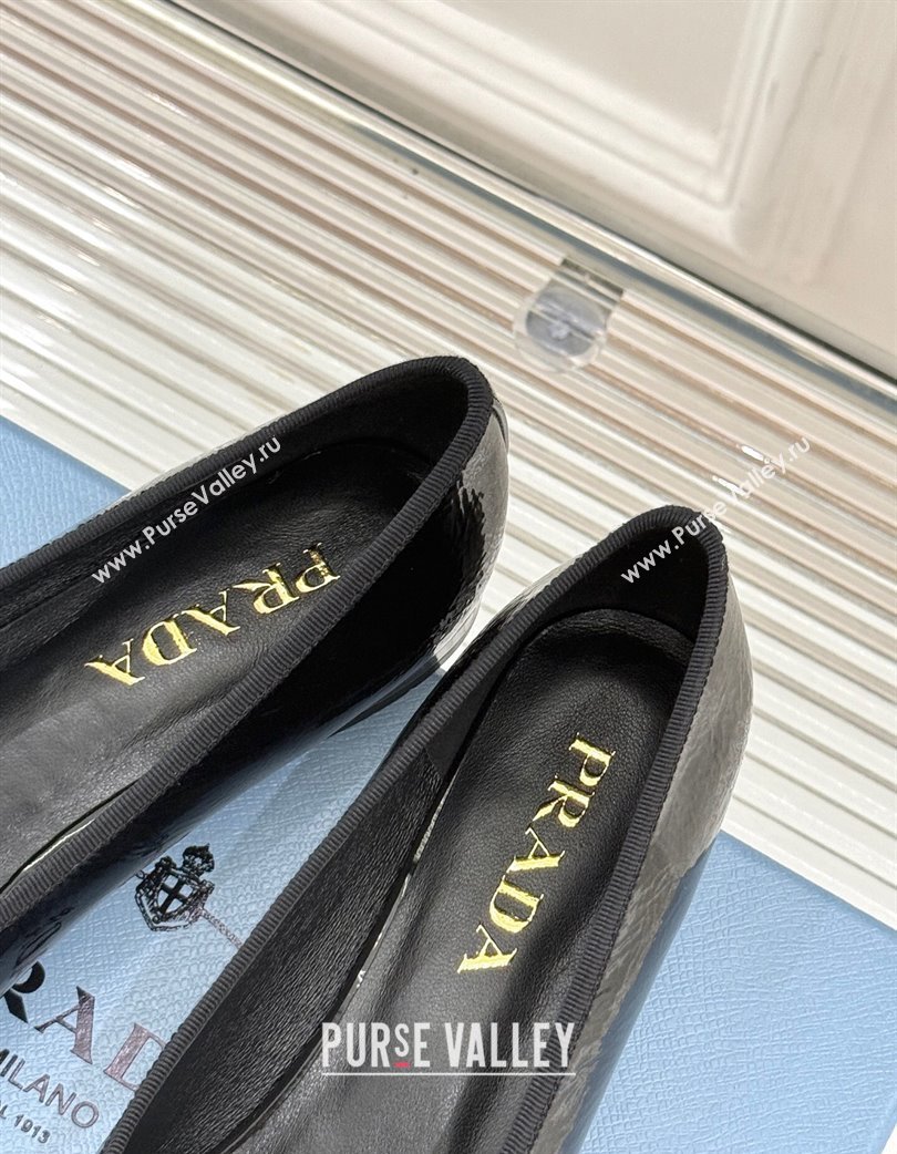 Prada Naplak patent leather ballerinas flats with Bow Black 2025 1F798N (MD-250224106)