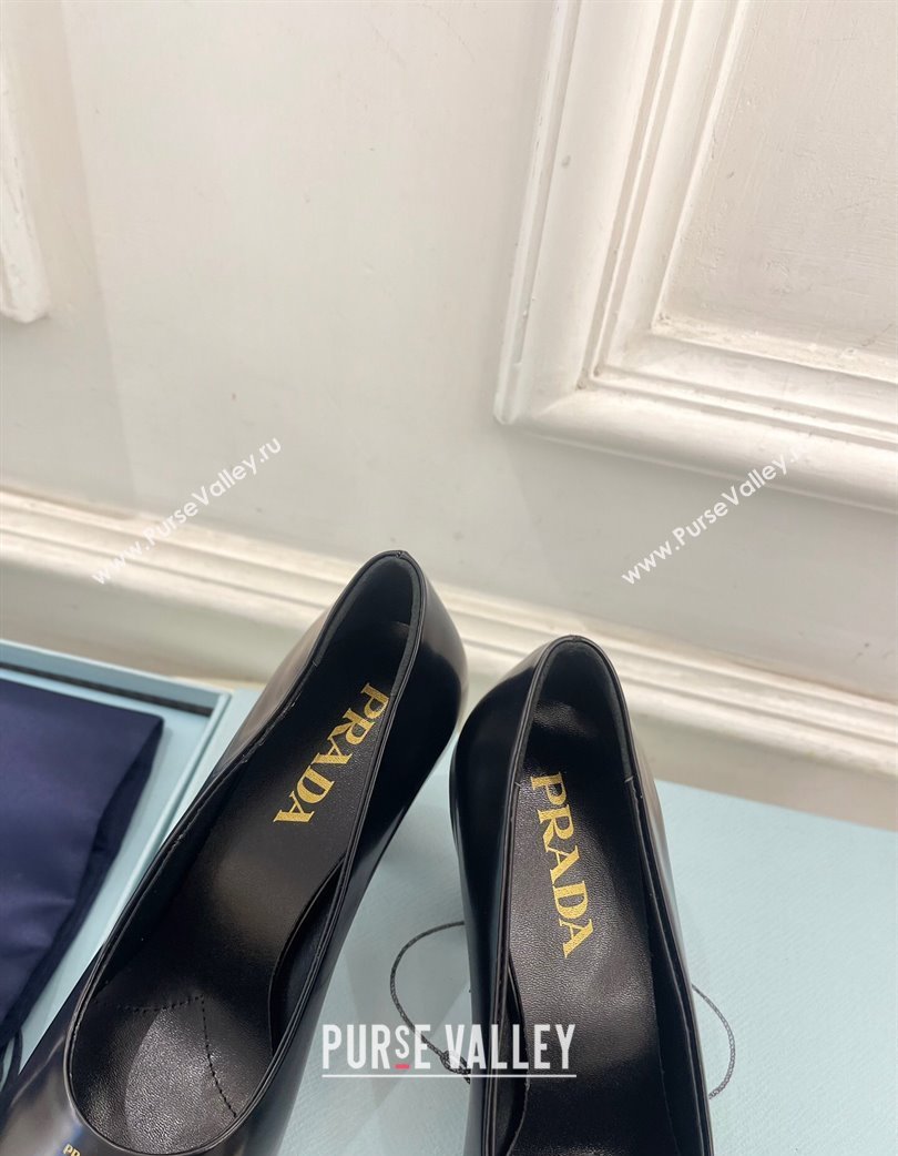 Prada Brushed Calf Leather Pumps 8.5cm with Front Logo Black 2025 PR022402 (MD-250224090)