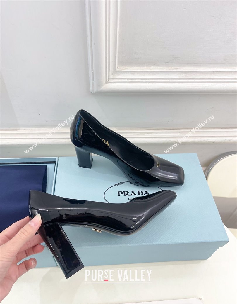 Prada Patent Calf Leather Pumps 8.5cm with Front Logo Black 2025 PR022402 (MD-250224093)