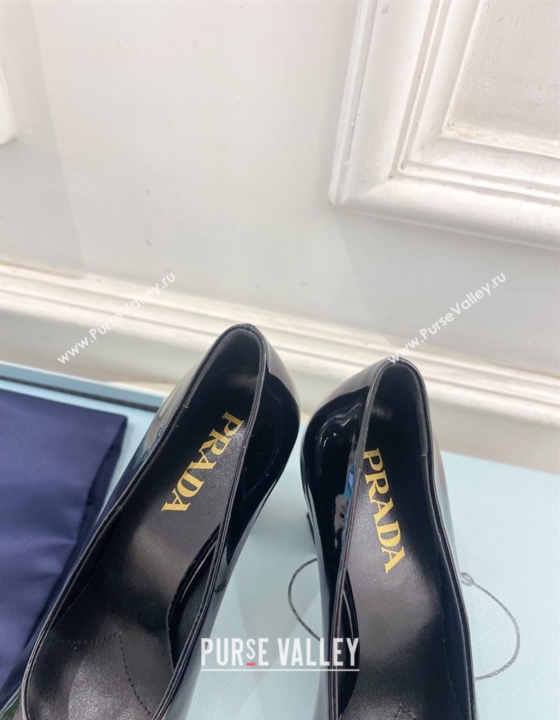 Prada Patent Calf Leather Pumps 8.5cm with Front Logo Black 2025 PR022402 (MD-250224093)