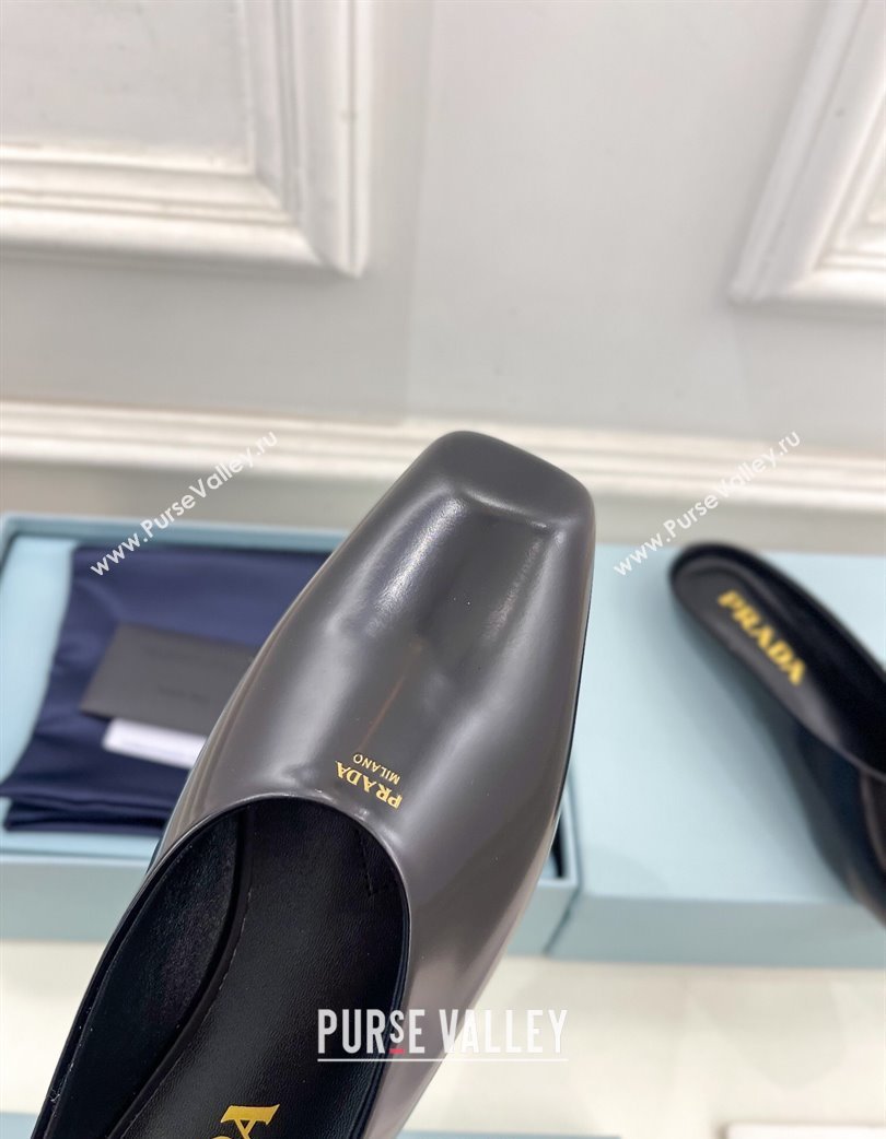 Prada Brushed Leather Flat Mules with Front Logo Black 2025 PR022402 (MD-250224074)