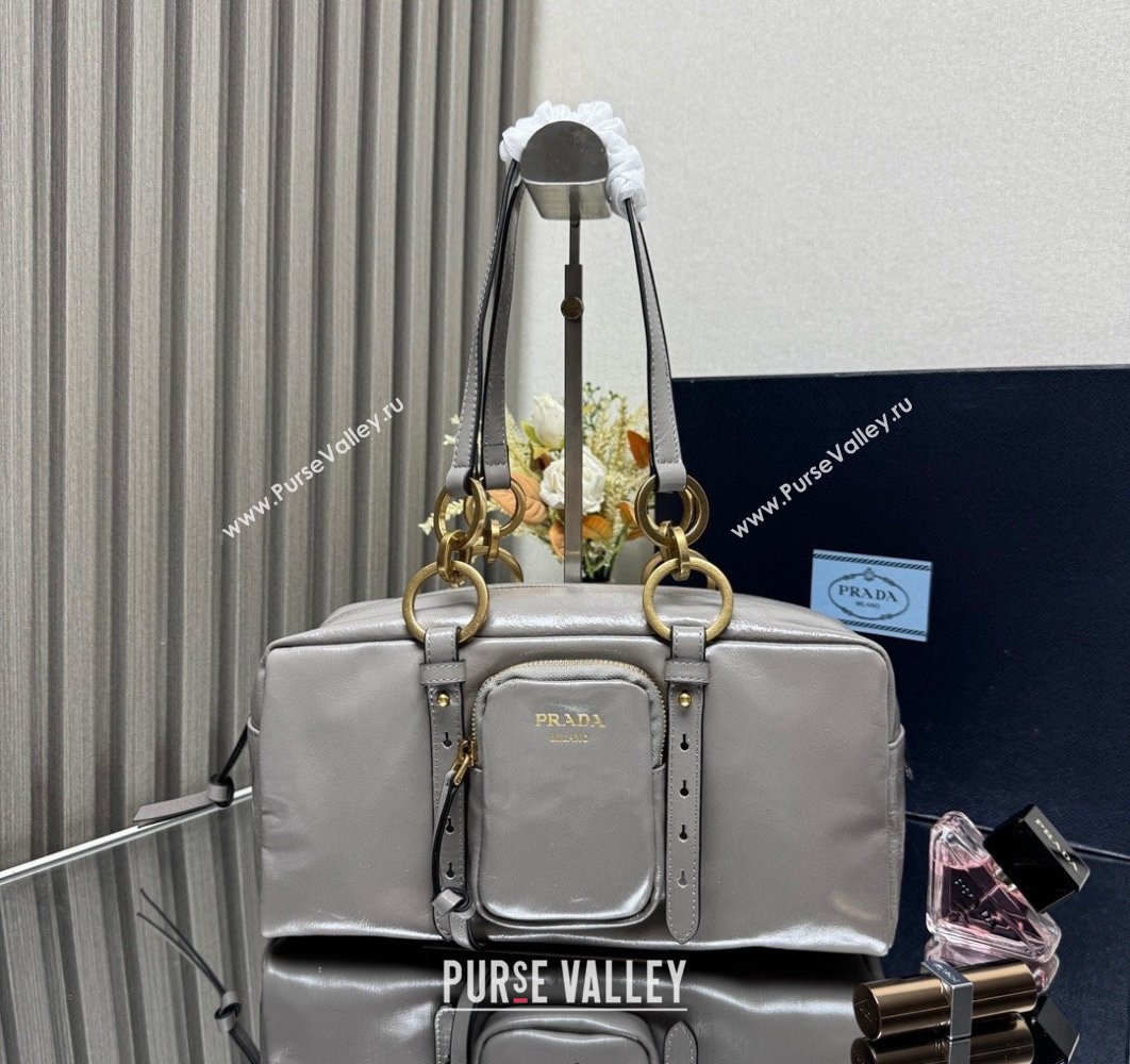 Prada Dangle medium oil leather top-handle bag Grey 2025 1BB138 (YZ-250407002)