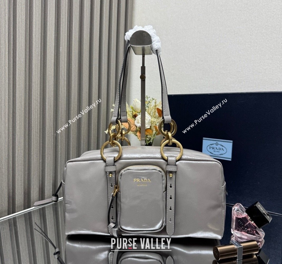 Prada Dangle medium oil leather top-handle bag Grey 2025 1BB138 (YZ-250407002)