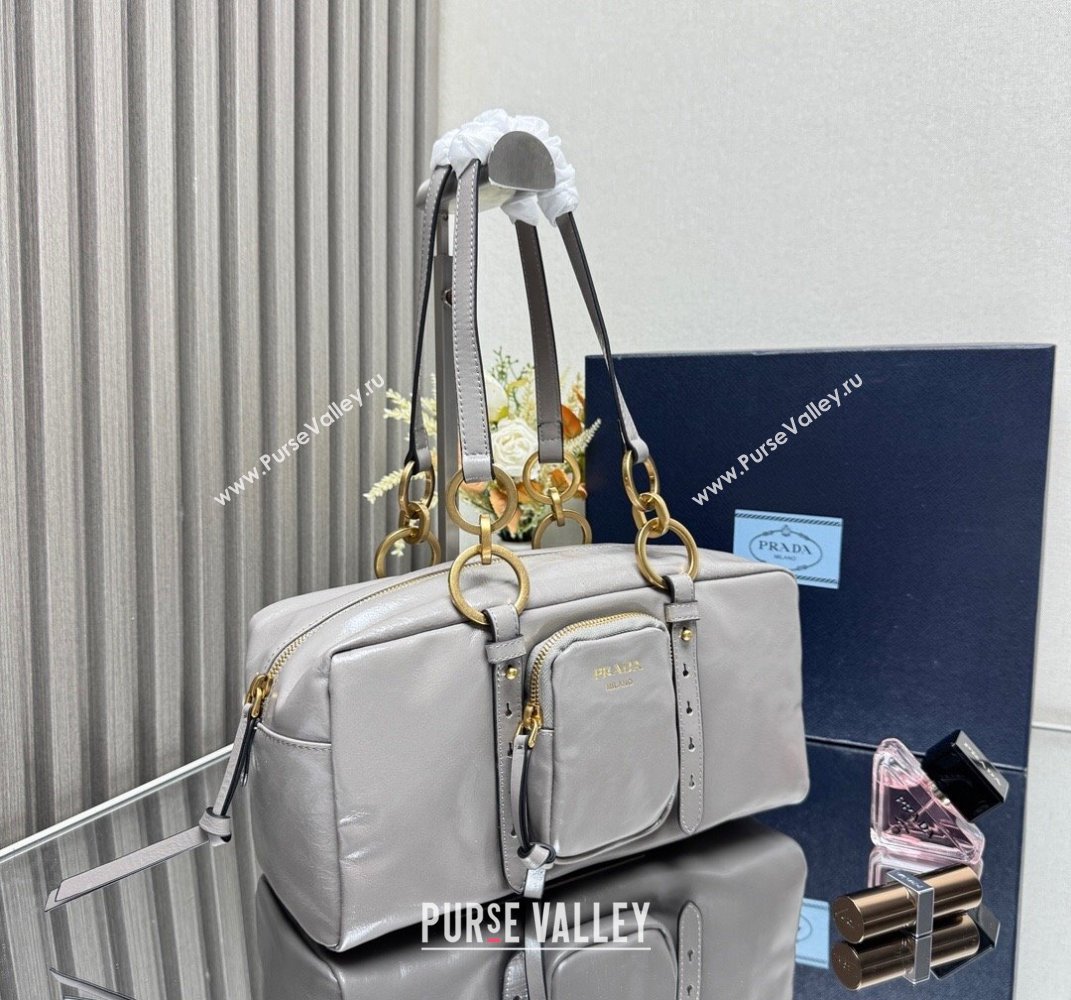 Prada Dangle medium oil leather top-handle bag Grey 2025 1BB138 (YZ-250407002)