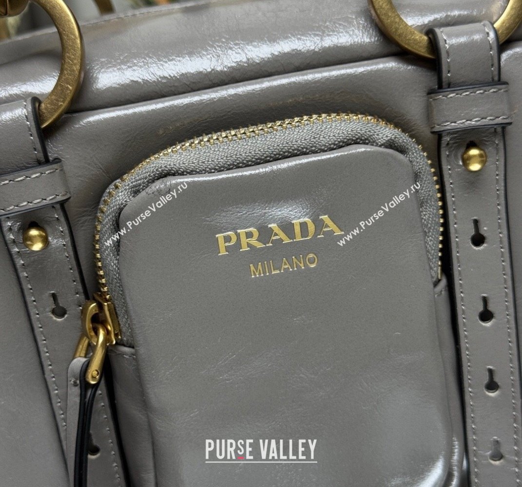 Prada Dangle medium oil leather top-handle bag Grey 2025 1BB138 (YZ-250407002)