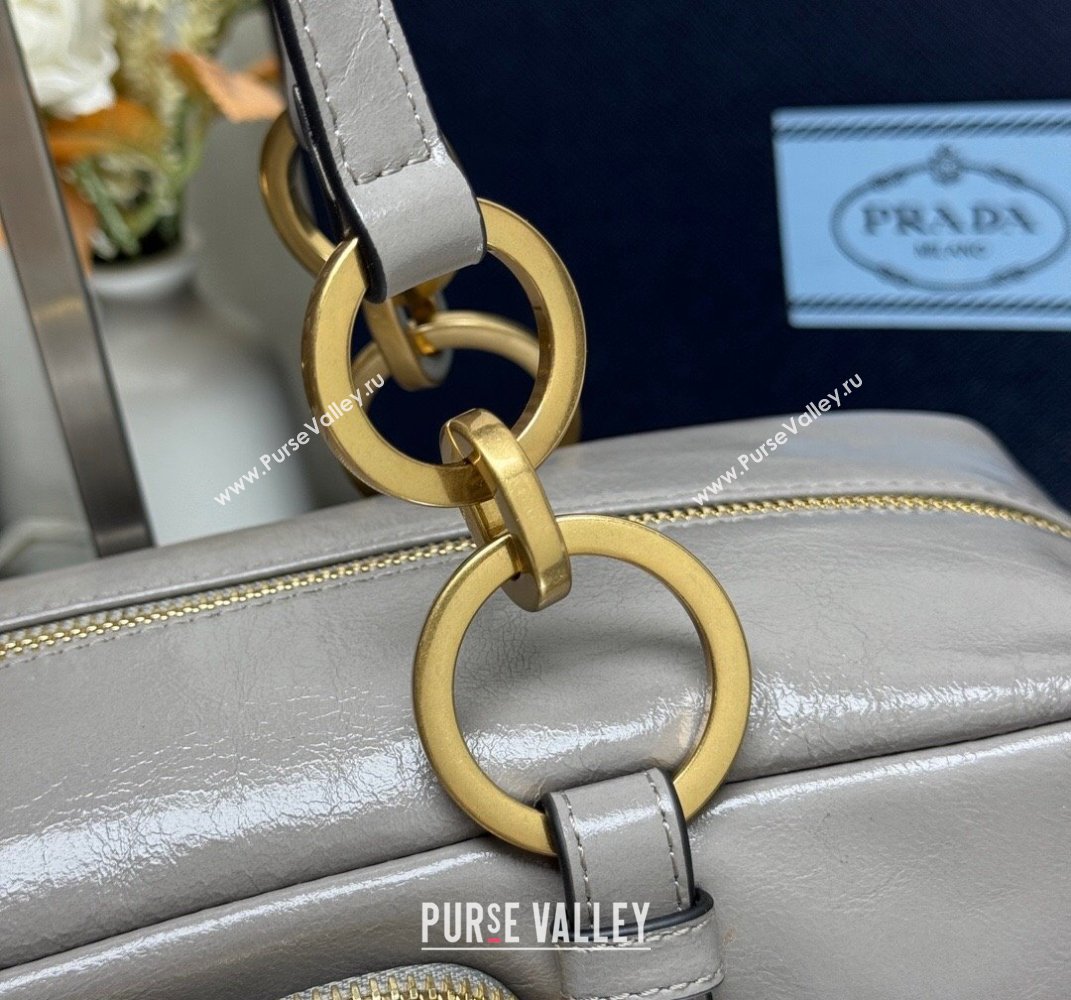 Prada Dangle medium oil leather top-handle bag Grey 2025 1BB138 (YZ-250407002)