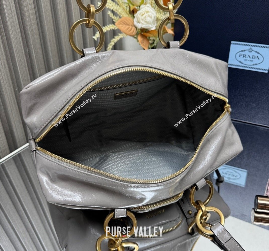 Prada Dangle medium oil leather top-handle bag Grey 2025 1BB138 (YZ-250407002)