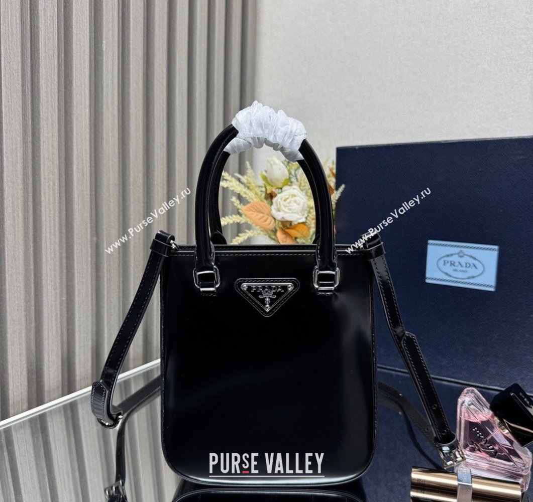 Prada Shiny Leather Small Vertical Tote bag 1BA331 Black 2025 (YZ-250407006)