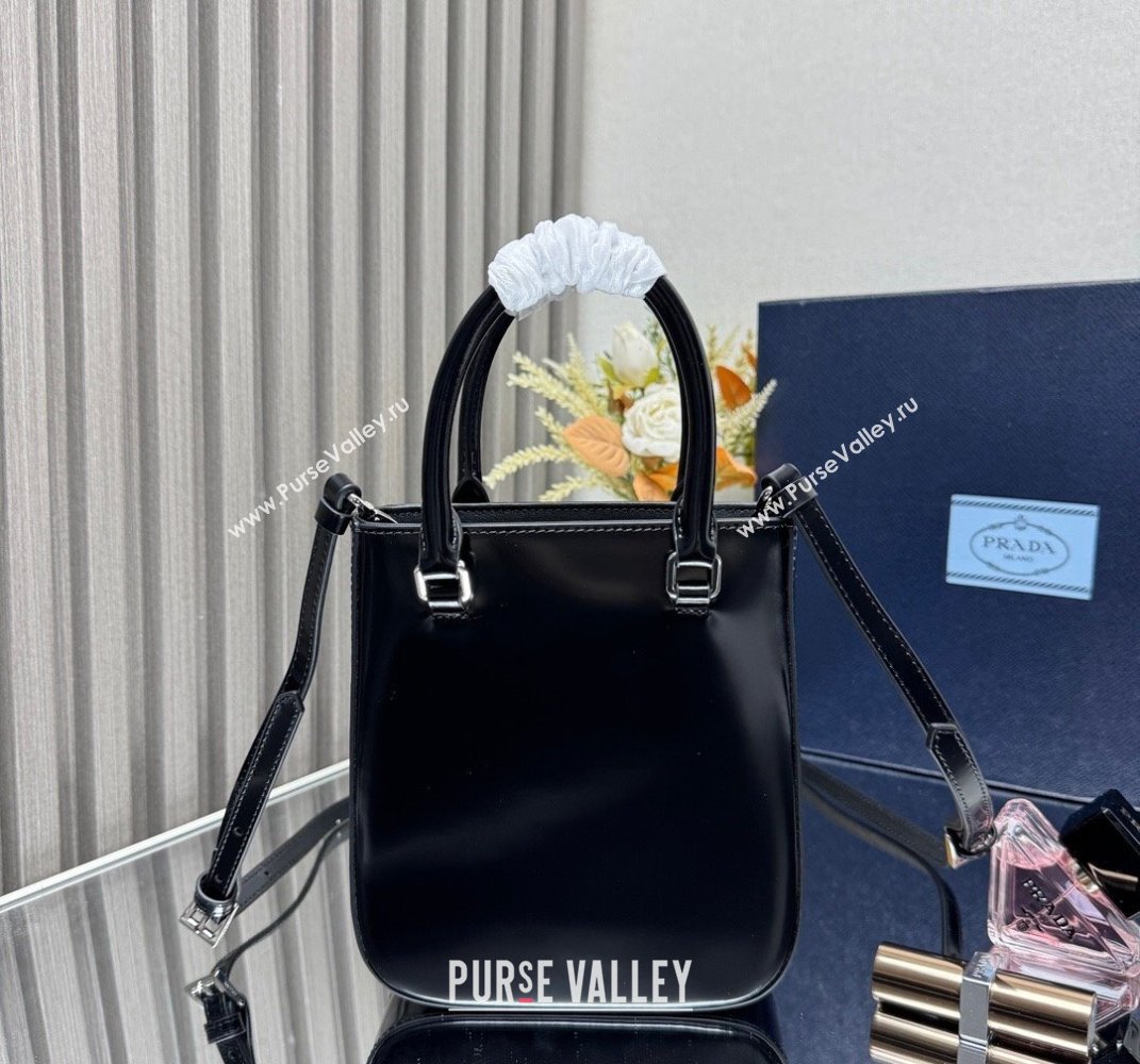 Prada Shiny Leather Small Vertical Tote bag 1BA331 Black 2025 (YZ-250407006)