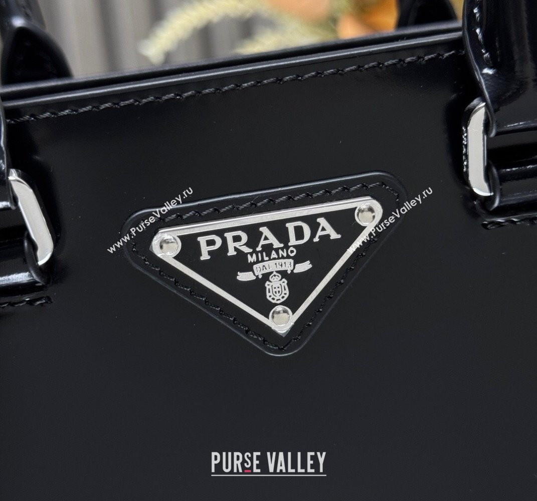 Prada Shiny Leather Small Vertical Tote bag 1BA331 Black 2025 (YZ-250407006)