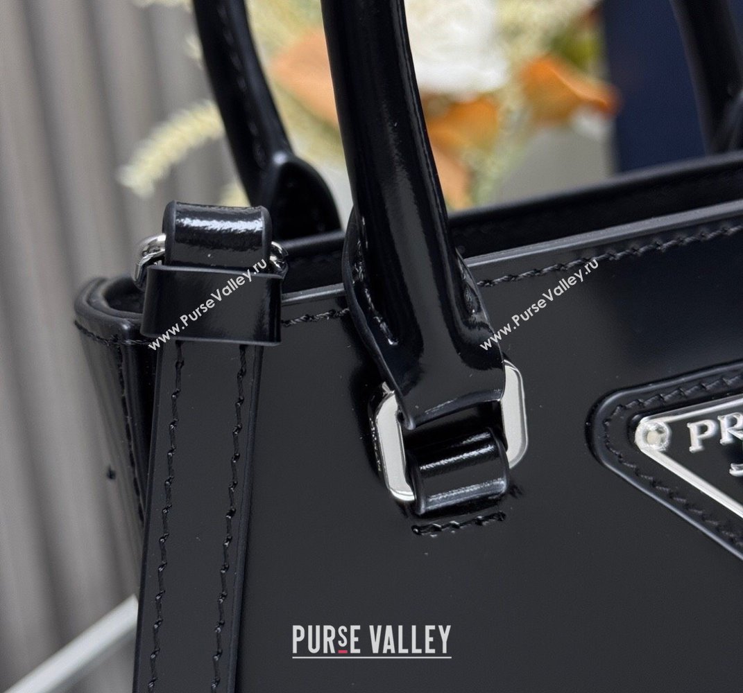 Prada Shiny Leather Small Vertical Tote bag 1BA331 Black 2025 (YZ-250407006)