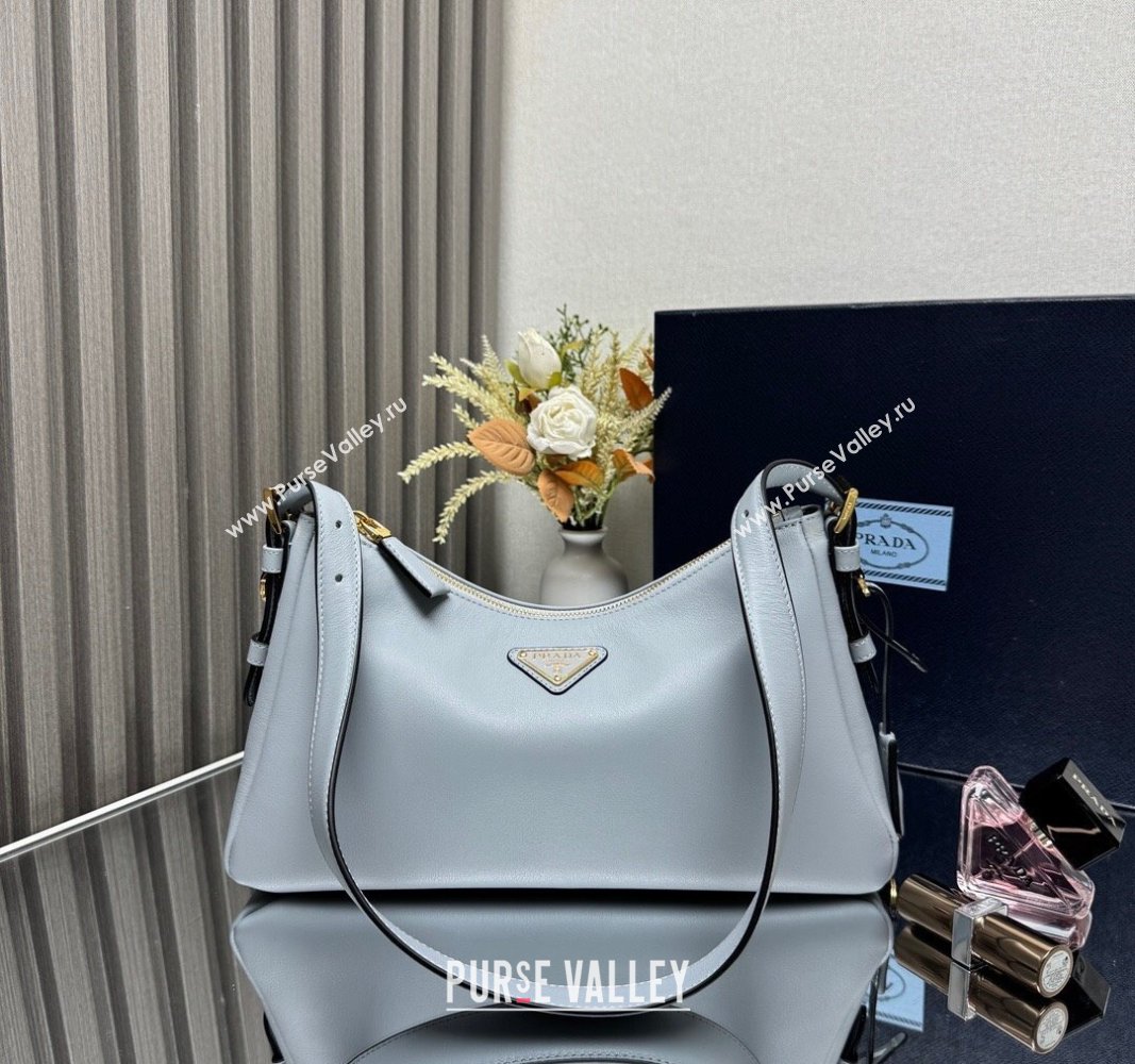 Prada Aimee medium leather shoulder bag Opaline Blue 2025 1BC229 (YZ-250407009)