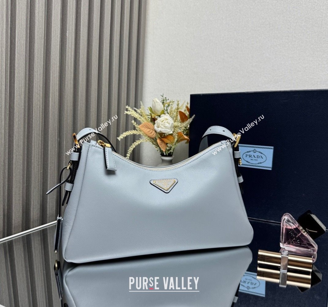 Prada Aimee medium leather shoulder bag Opaline Blue 2025 1BC229 (YZ-250407009)