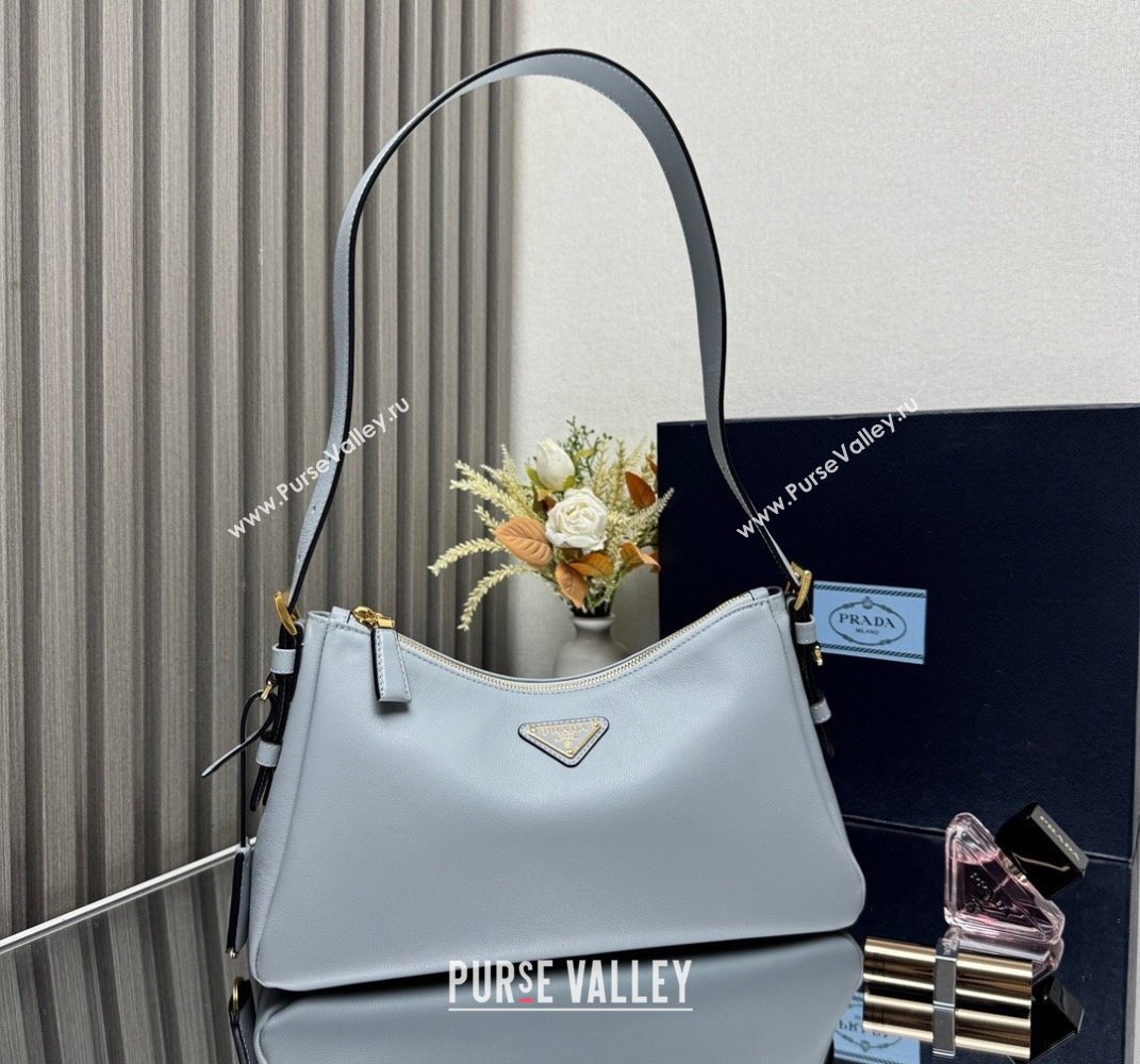 Prada Aimee medium leather shoulder bag Opaline Blue 2025 1BC229 (YZ-250407009)