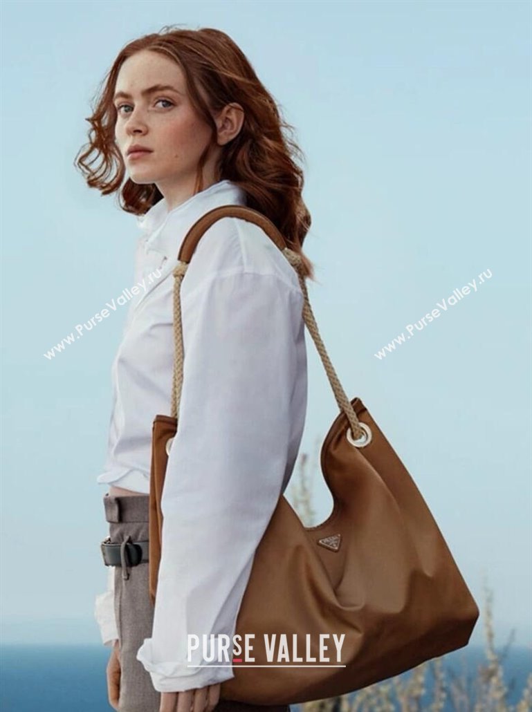 Prada Mariner large Re-Nylon shoulder bag 1BC244 Brandy Brown 2025 (YZ-250407030)