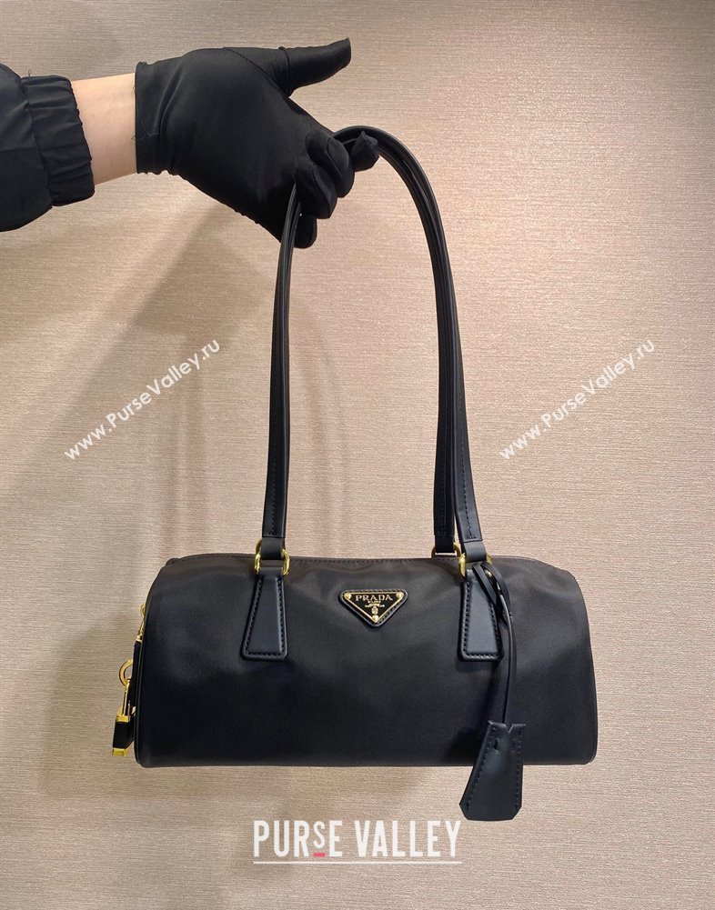 Prada Re-Nylon and leather medium top-handle bag with padlock 1BB127 Black 2025 (YZ-250407034)