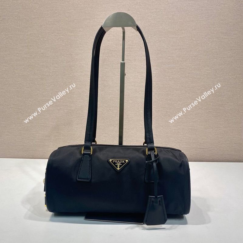 Prada Re-Nylon and leather medium top-handle bag with padlock 1BB127 Black 2025 (YZ-250407034)