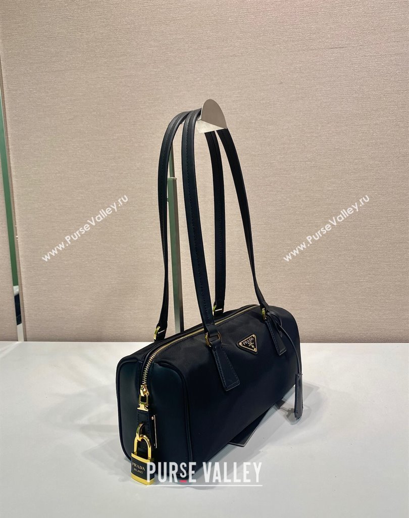 Prada Re-Nylon and leather medium top-handle bag with padlock 1BB127 Black 2025 (YZ-250407034)