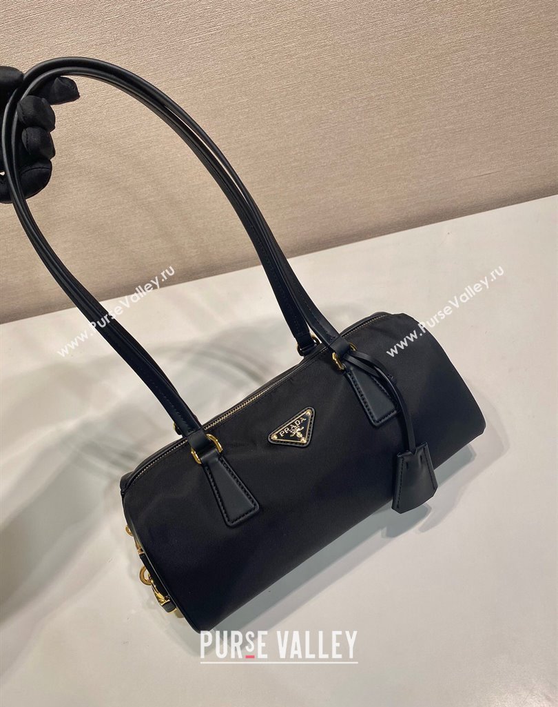 Prada Re-Nylon and leather medium top-handle bag with padlock 1BB127 Black 2025 (YZ-250407034)