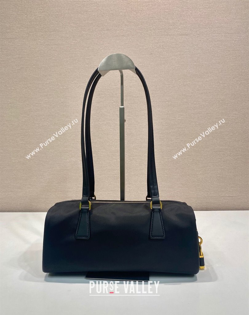 Prada Re-Nylon and leather medium top-handle bag with padlock 1BB127 Black 2025 (YZ-250407034)