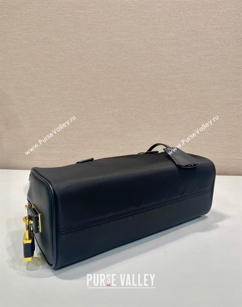 Prada Re-Nylon and leather medium top-handle bag with padlock 1BB127 Black 2025 (YZ-250407034)