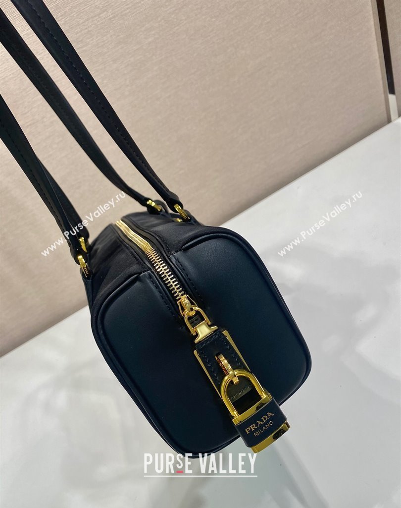 Prada Re-Nylon and leather medium top-handle bag with padlock 1BB127 Black 2025 (YZ-250407034)