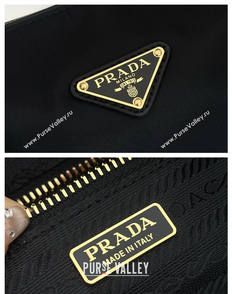 Prada Re-Nylon and leather medium top-handle bag with padlock 1BB127 Black 2025 (YZ-250407034)