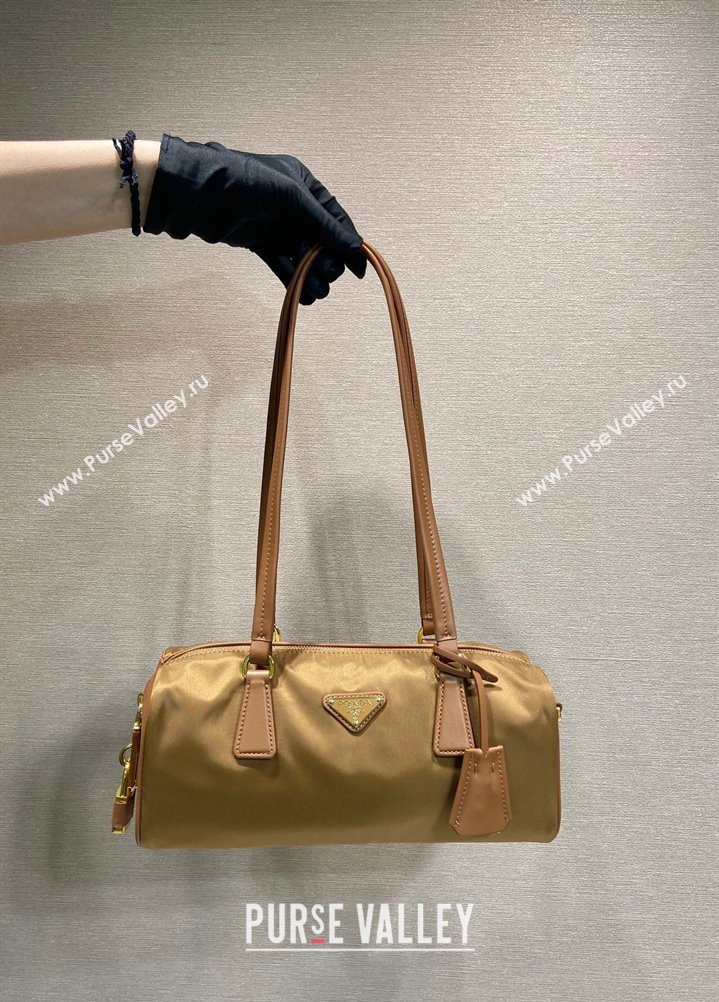 Prada Re-Nylon and leather medium top-handle bag with padlock 1BB127 Brandy Brown 2025 (YZ-250407035)