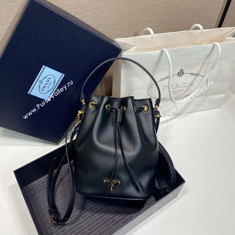 Prada Leather mini bucket bag 1BE067 Black 2025 (YZ-250407038)