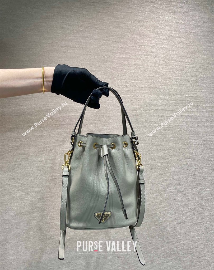 Prada Leather mini bucket bag 1BE067 Clay Grey 2025 (YZ-250407037)