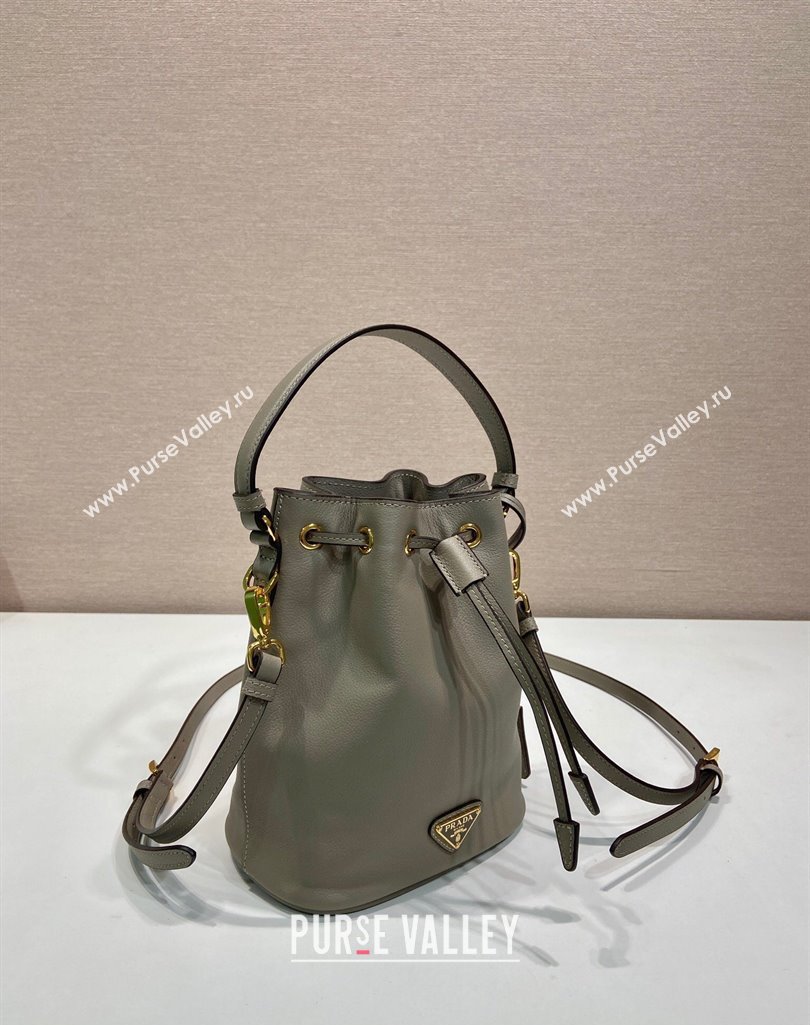 Prada Leather mini bucket bag 1BE067 Clay Grey 2025 (YZ-250407037)