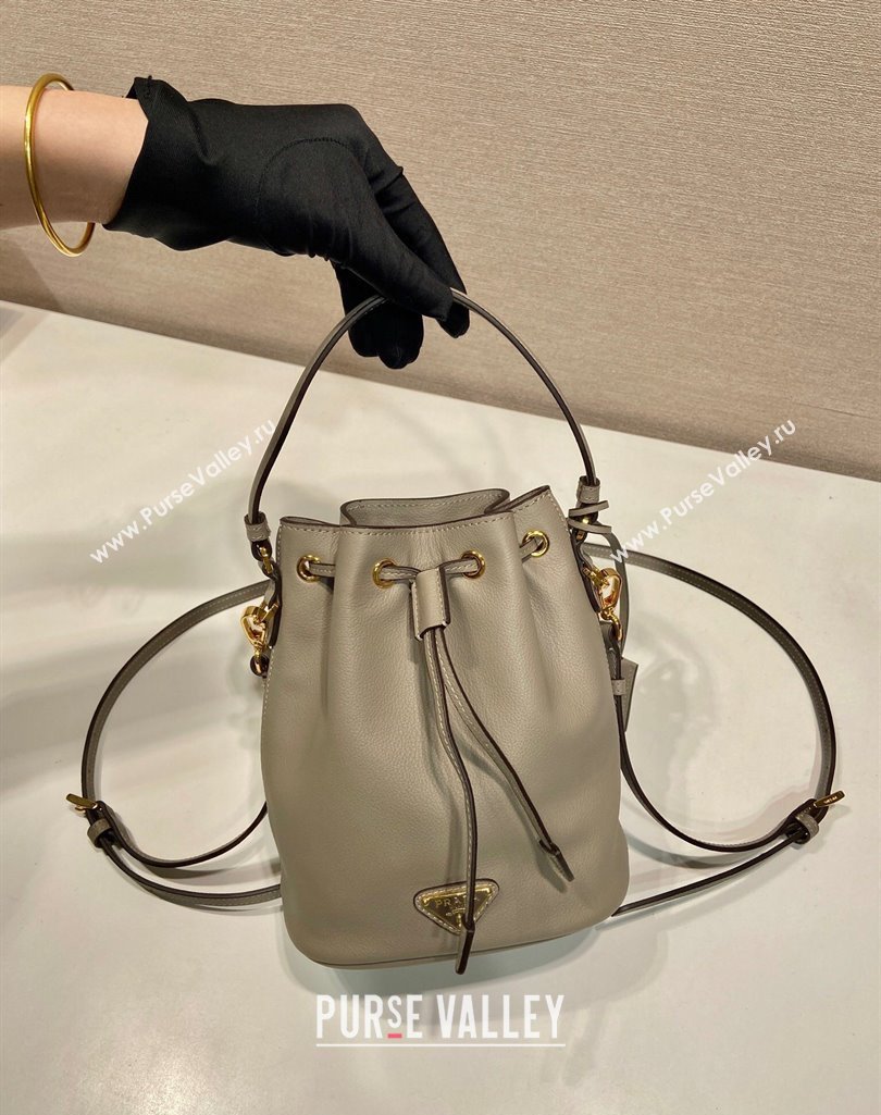 Prada Leather mini bucket bag 1BE067 Clay Grey 2025 (YZ-250407037)