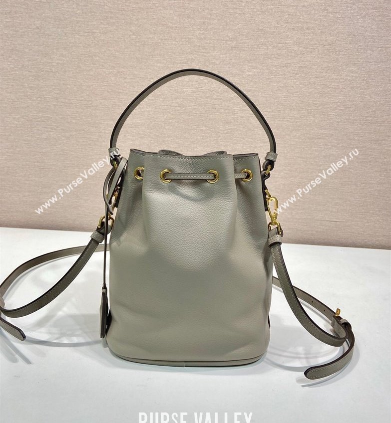 Prada Leather mini bucket bag 1BE067 Clay Grey 2025 (YZ-250407037)