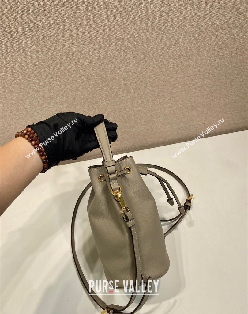 Prada Leather mini bucket bag 1BE067 Clay Grey 2025 (YZ-250407037)