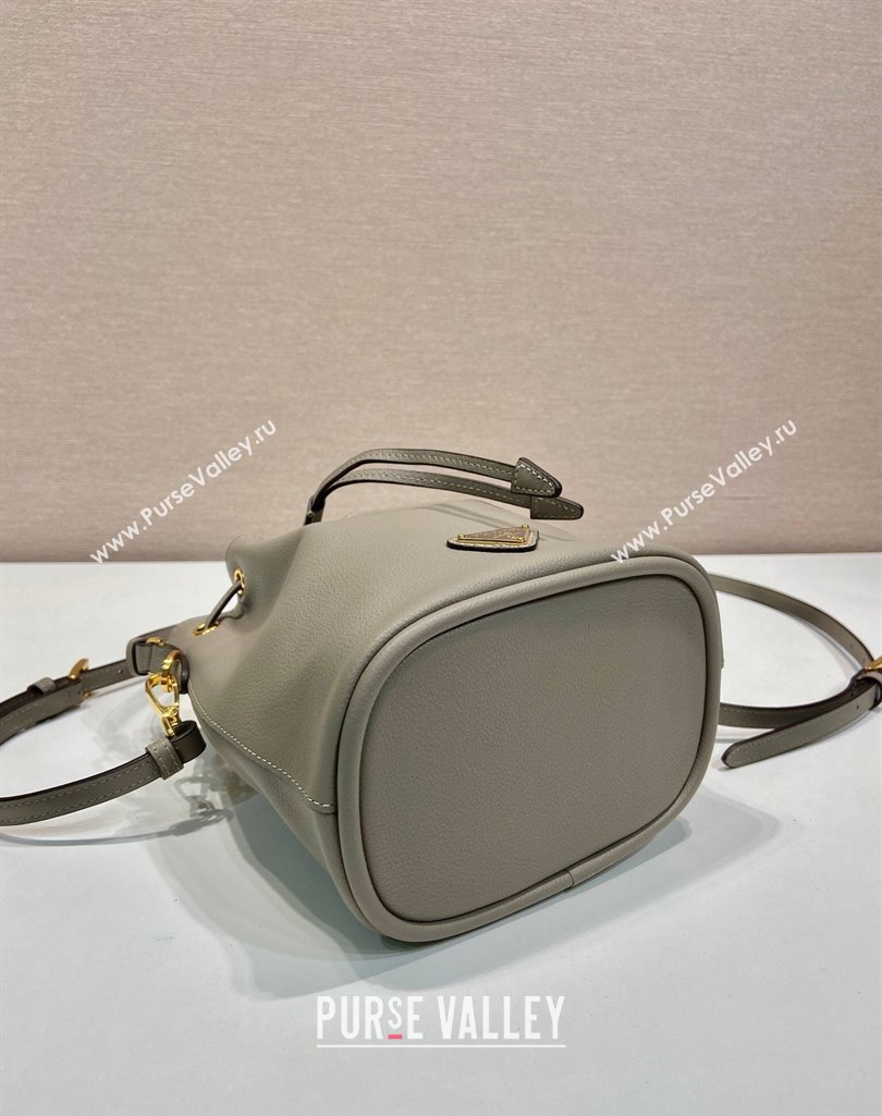 Prada Leather mini bucket bag 1BE067 Clay Grey 2025 (YZ-250407037)