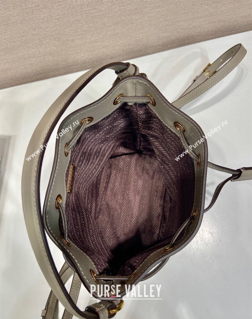 Prada Leather mini bucket bag 1BE067 Clay Grey 2025 (YZ-250407037)