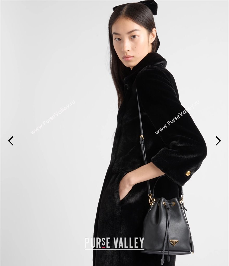 Prada Leather mini bucket bag 1BE067 Black 2025 (YZ-250407038)